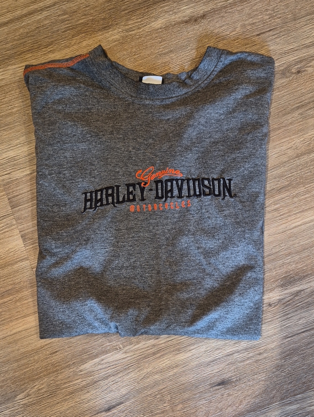 Harley-Davidson Gray Short Sleeve Logo Tee with Orange Accents